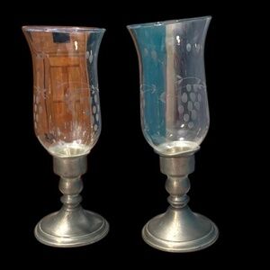 Vintage Silver Glass Etched Candle Holders